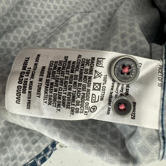 Ted Baker Mens Button Up Shirt Size S Blue Diamond Geometric Short Sleeve Casual - Picture 4 of 7